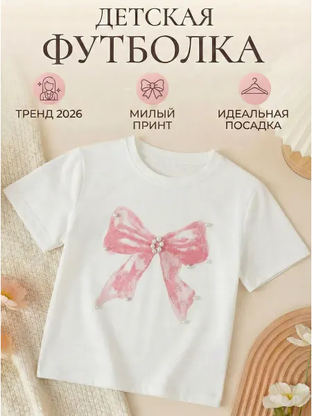 Tokari Белая футболка детская с бантиком, майка детская