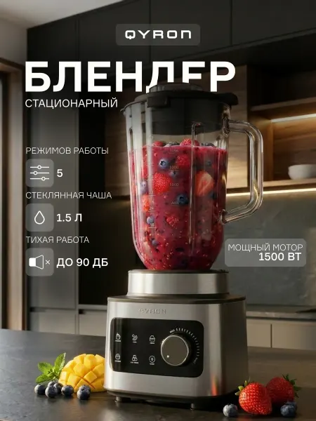 QYRON Блендер стационарный BS602, стеклянная чаша 1,5 л, для смузи