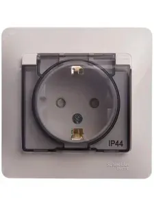 Розетка 1-м 16А IP44 с заземлением, защитные шторки, с крышкой в сборе Бежевый Glossa Systeme Electric