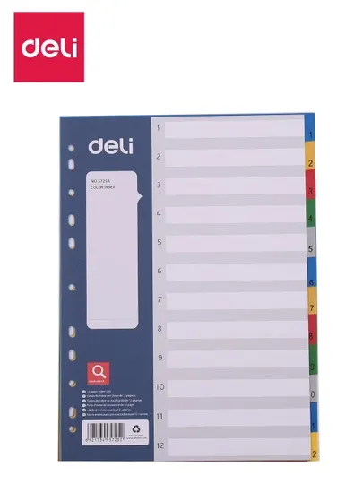 Разделители формат А4, пластик, 1-12 Deli E5725A