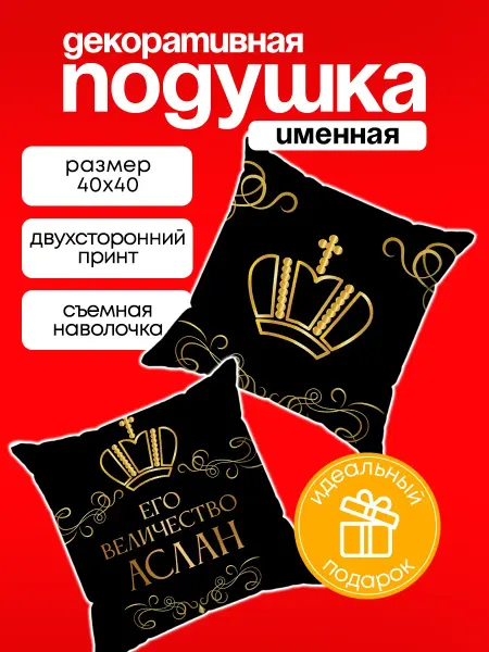 Анимакура Даниме Подушка декоративная Аслан именной подарок мужчине 40х40 см