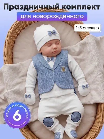 Праздничный костюм для малыша. Нательная детская одежда. 1-3 мес