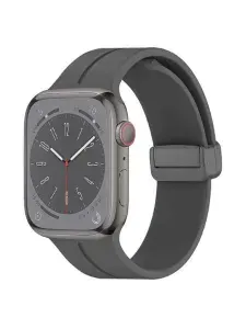 Ремешок для Apple Watch 42 Серия 1-3/44/45/46/49 мм силиконовый с магнитной застежкой(темно-серый), застежка черная