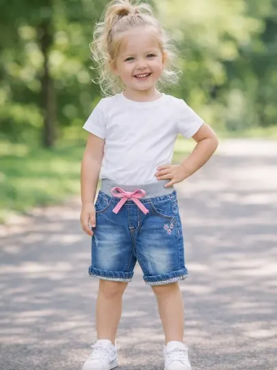 Шорты детские для девочки джинсовые, х/б деним, 1-5лет, рост 80-110 см