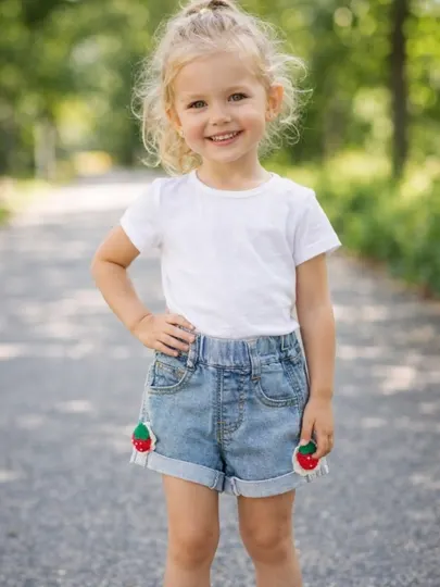 Шорты детские для девочки джинсовые, х/б деним, 1-5лет, рост 80-110см