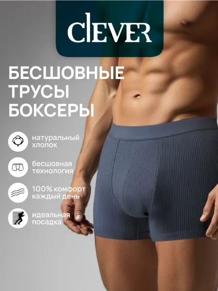 CLEVER WEAR Трусы мужские боксеры бесшовные хлопковые в рубчик