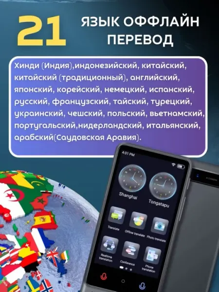 Интеллектуальный голосовой переводчик M12, живой голос носителя языка, перевод офлайн 1+16GB