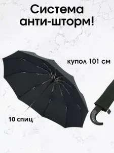 Мужской зонт автоматический с пластиковой ручкой, система АНТИШТОРМ, 10 спиц