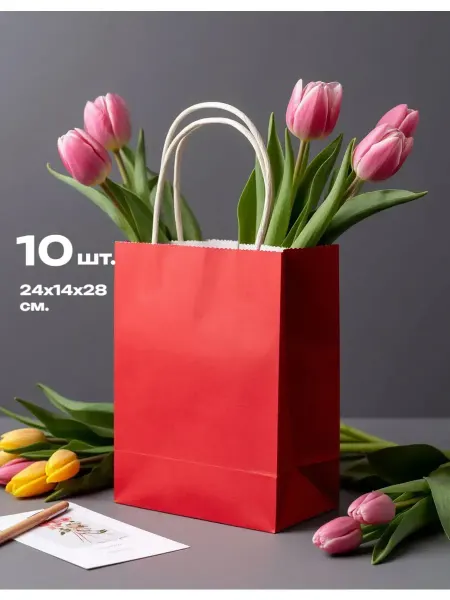 Империя пакетов Подарочный пакет крафт, бумажный, набор 10 штук