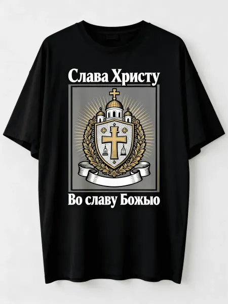 Футболка православного стиля с надписями Слава Христу, Во сл