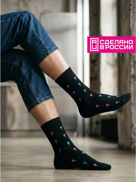 Babushka Черные носки с принтом цветные
