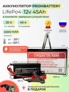 Аккумулятор LiFePo4 12v 45Ah. Зарядное устройство 14,6 В.10 А. комплект