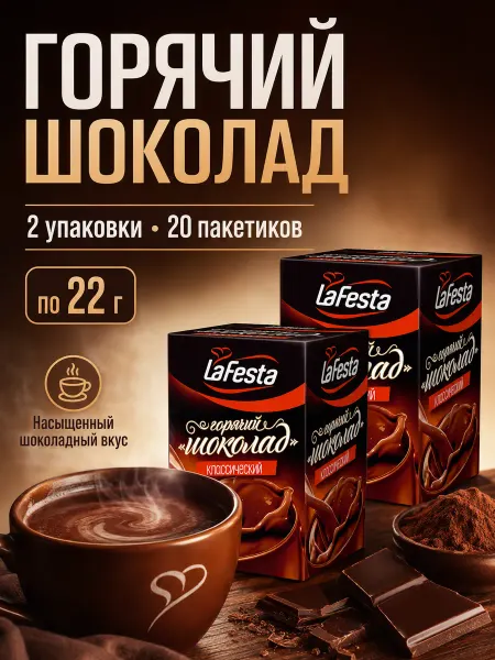 LA FESTA Горячий шоколад Классик, 2 упаковки по 10пак*22г