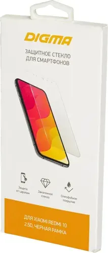 Защитное стекло для телефона DIGMA, для Xiaomi Redmi 10, 2.5D, прозрачное, черная рамка (DGG2XR10AA)