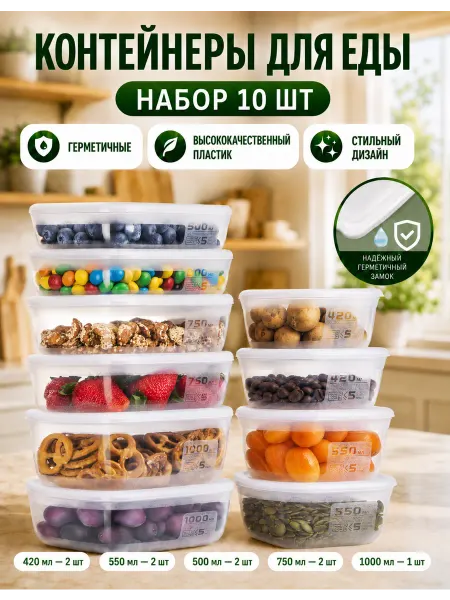 ТЕСЕРО Контейнеры для еды и заморозки, 10шт