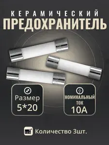 Трубчатый предохранитель 10А 250В. 3 шт. 5*20 мм, керамический, для бытовых приборов, СВЧ/микроволновки, автомобилей.