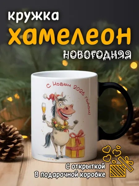 СЮР ПРАЙС Новогодняя кружка хамелеон с принтом для чая в подарок на нг