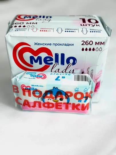Женские гигиенические прокладки Mello lady 10, размер 260мм + влажные салфетки Mello 1шт.