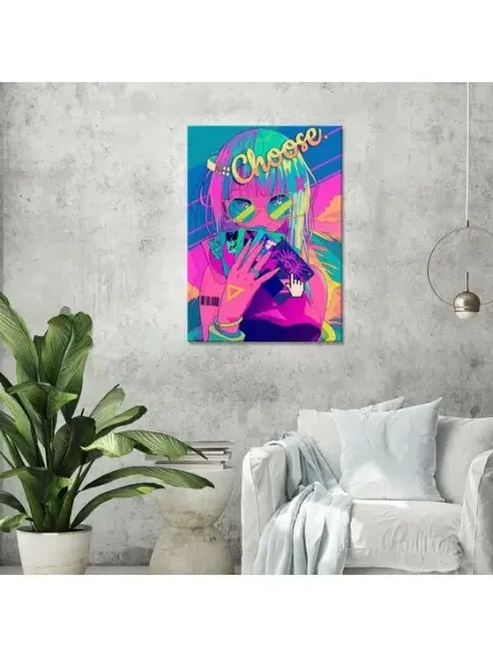 Classic Art Картина на холсте Яркая девушка скелет аниме арт 20х30