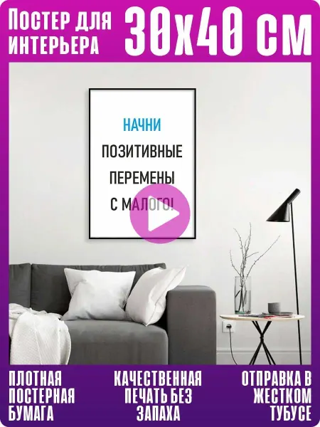 ПолиЦентр Постер плакат на стену интерьерный с мотивацией 30*40 см