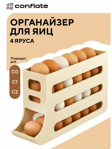 Conflate Подставка для яиц в холодильник с автоподкатом 4 ярусная