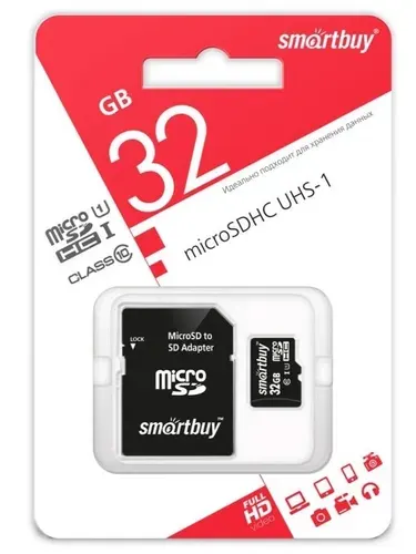 Карта памяти MicroSDHC 32 Gb SmartBuy class 10 UHS-I (SB32GBSDCL10-01)