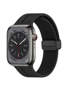 Ремешок для Apple Watch 38 /40 /41/42 (Серия 10) силиконовый с магнитной застежкой (черный), застежка черная