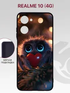 Чехол для Realme 10 4G с рисунком, с защитой камеры, с мягкой подкладкой из микрофибры, противоударный, черный с принтом ПАУЧЬЕ СЕРДЦЕ / Реалми 10