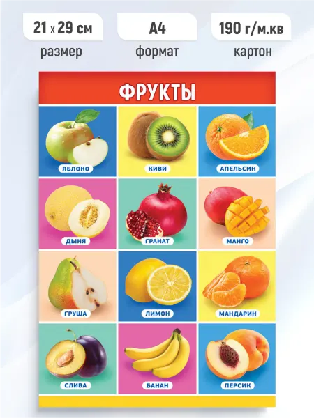 Линия успеха Детский обучающий плакат Фрукты А4