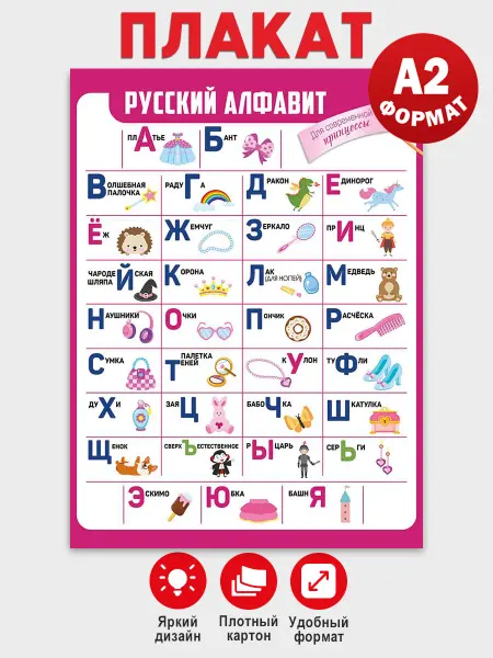 ТМ Империя поздравлений Обучающий плакат русский алфавит на стену для девочки