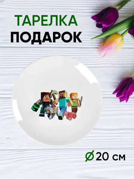 Тарелка декоративная детская с принтом "Майнкрафт"