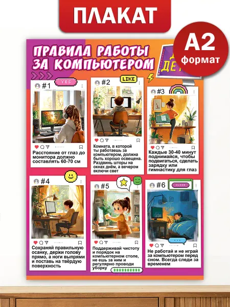 ТМ праздник Плакат по информатике Правила работы за компьютером в школу