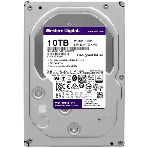 Western Digital 10 ТБ Внутренний жесткий диск WD Purple Pro , 7200 об/мин, SATA III (WD101PURP)