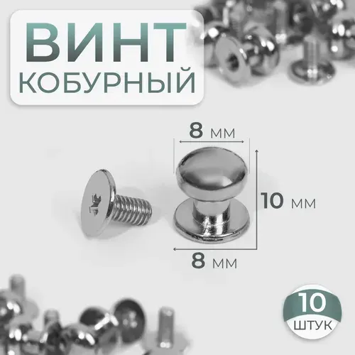 Кобурный винт, диаметр - 8/8*10 мм, 10 шт., цвет серебряный