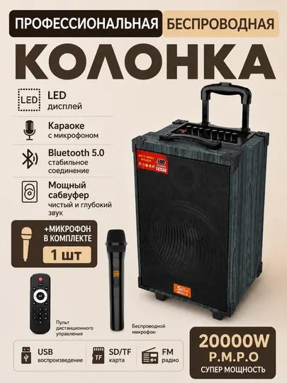 Беспроводная колонка ZQS с микрофоном и Bluetooth, караоке акустика 10 дюймов