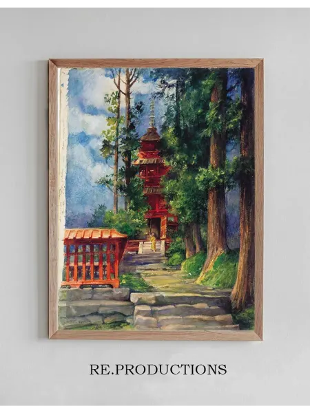 Re.productions Постер Red Pagoda, Nikko - John La Farge