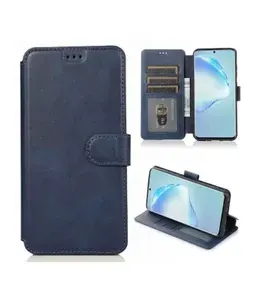 Чехол книжка для Tecno Spark 10 Pro кожаный синий с магнитной застежкой, flip чехол с функцией подставки, отделением для пластиковых карт и денег