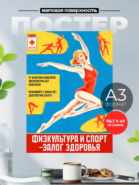 Розовый Гусь Советский плакат на стену А3 Физкультура и спорт