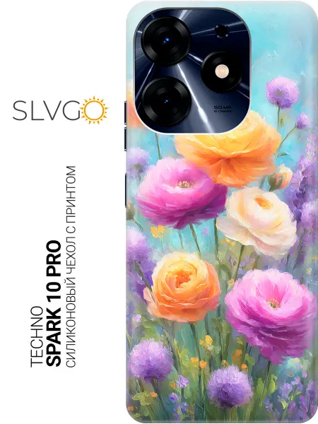 SLVGO Чехол на Tecno Spark 10 Pro с цветочками