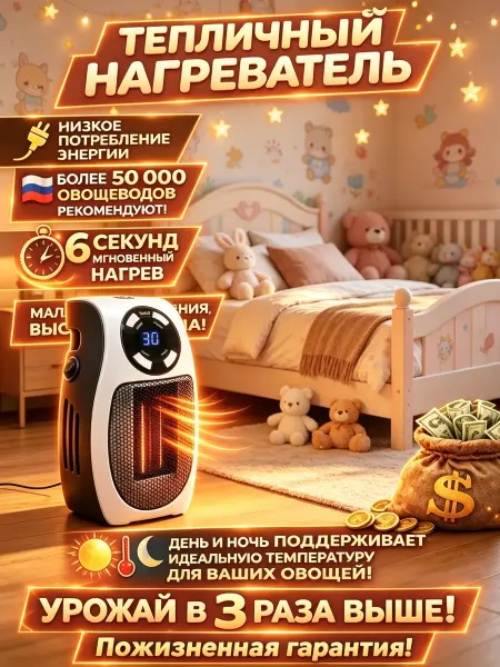 Обогреватель с терморегулятором для теплицы и дома