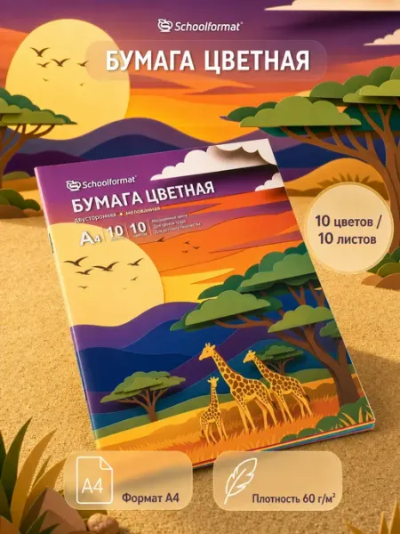 Schoolformat Цветная бумага двусторонняя 10 листов 10 цветов