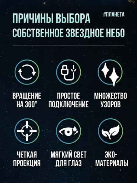 Светодиодный проектор-планетарий, USB-ночник, 10 слайдов, планета, океан, животные