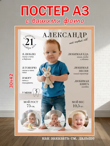 Постер по фото на заказ детский А3