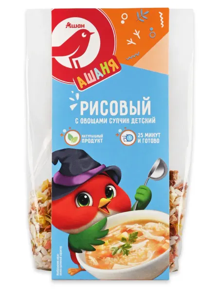 Суп детский АШАН Красная птица Ашаня Рисовый с овощами, 100