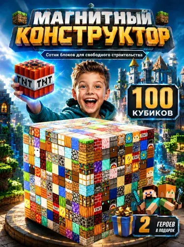Магнитный конструктор Майнкрафт 100 деталей, магнитные строительные блоки