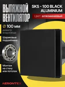 Вентилятор вытяжной 100мм черный металл с обратным клапаном