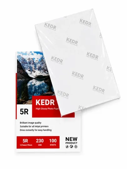 Фотобумага KEDR 5R глянцевая 230 GSM 100 листов — фотобумага для цветного принтера, 127x178 мм