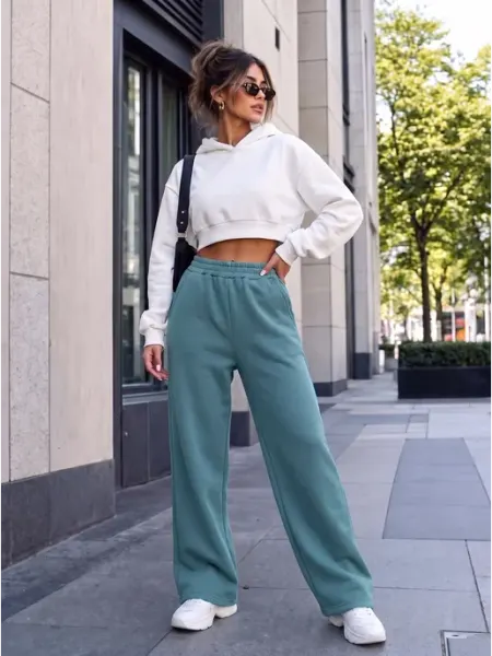 Moda Tex Брюки с начесом палаццо больших размеров