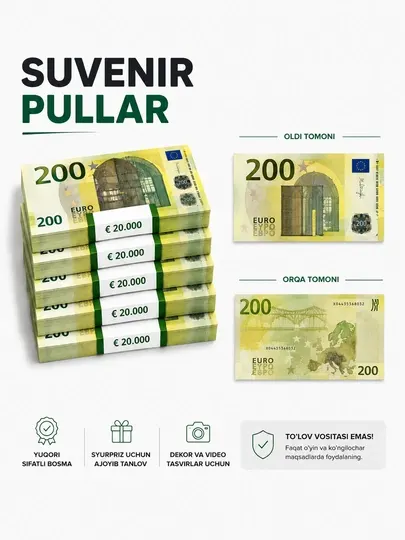 Сувенирные Евро деньги (Euro) 50 100 200 500 номинал