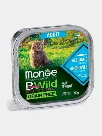Влажный корм Monge BWild Adult, паштет с анчоусами, 100 г